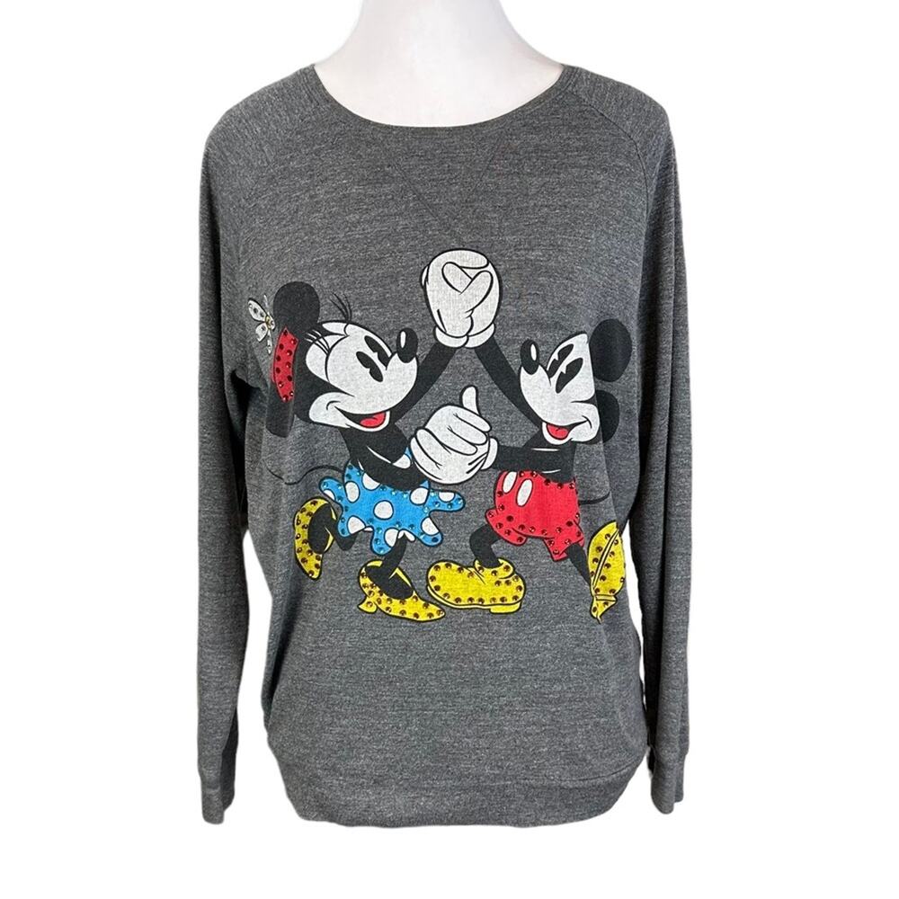 Disney Parks Minnie Mickey Rhinestone Sweatshirt Lightweight Gray Size Medium